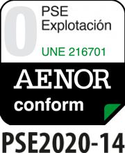 Sello certificado AENOR UNE 216701 - PSE2020-14 Sello AENOR UNE 216701 - PSE2020-14